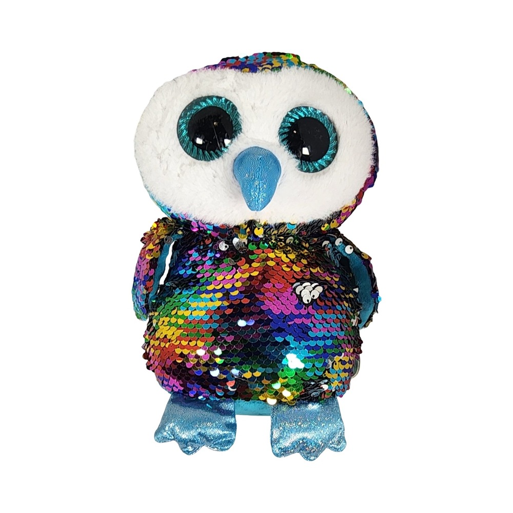Bling! Rainbow Flip Sequin Owl Plush Stuffed Animal Glitter Eyes‎ 6 Inch M